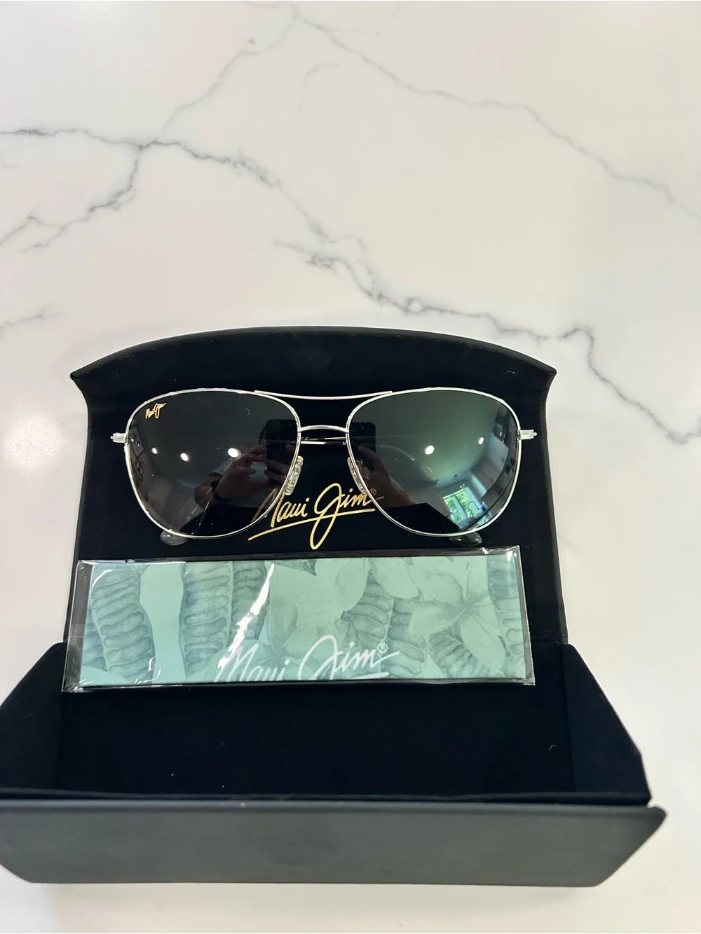 Maui Jim Silver Aviator Sunglasses with Green Lenses